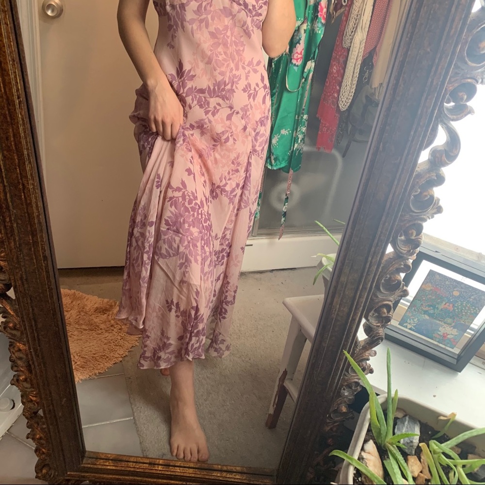 Jones NY silk floral flutter maxi dress pink lilac - Picture 5 of 12